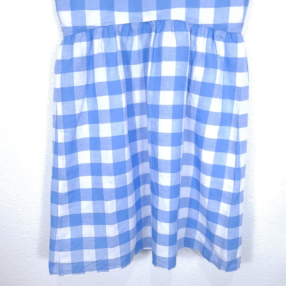 J.CREW Factory Gingham Button Front Linen Blend Mini Blue Dress - Picture 12 of 13
